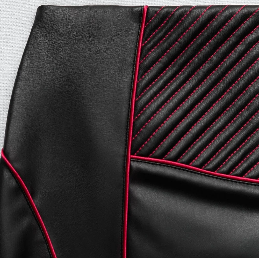 NWT ZARA Black/Red Moto Style Faux Leather Mini Skirt S - Picture 9 of 9